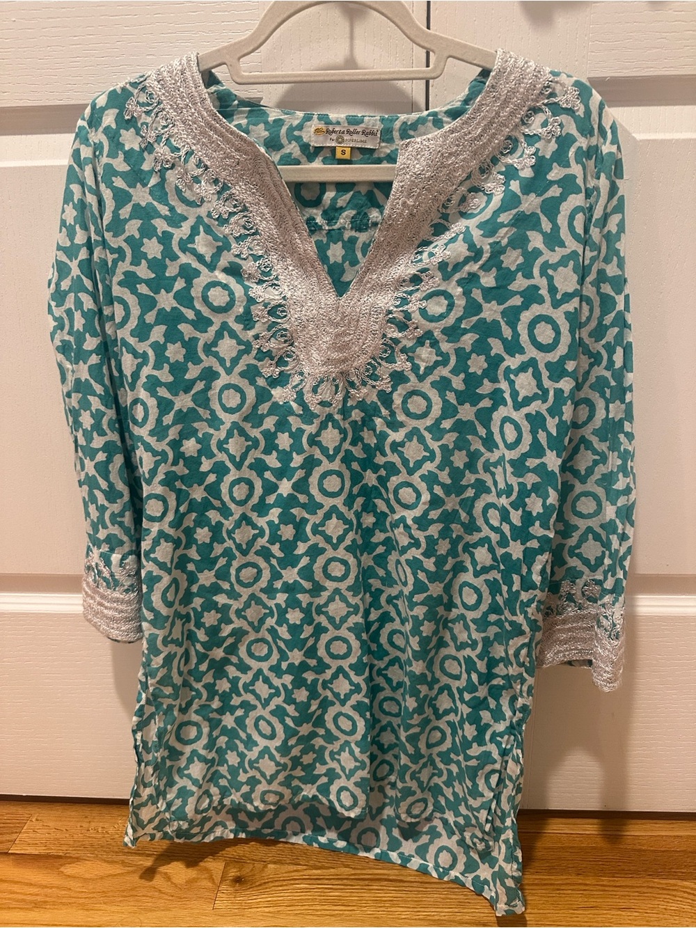 Roberta Roller Rabbit Turquoise & White Patterned Tunic